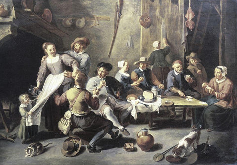 Interior of a Tavern Black Ornate Wood Framed Art Print with Double Matting by Herp, Willem van