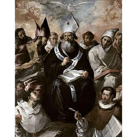 St. Basil Dictating His Doctrine Black Modern Wood Framed Art Print with Double Matting by Herrera, Francisco