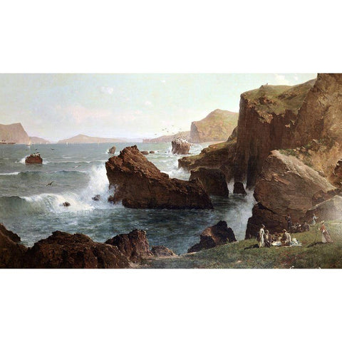 Picnic By The Sea Gold Ornate Wood Framed Art Print with Double Matting by Hill, Thomas