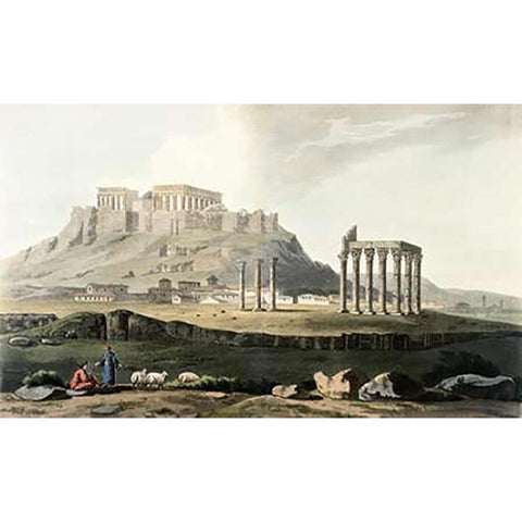 Ruins of Hadrians Temple From Journey Through Albania and Turkey Black Modern Wood Framed Art Print with Double Matting by Hobhouse, J.C