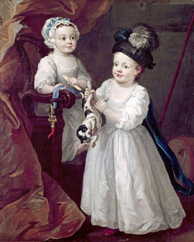 Lord Grey and Lady Mary West As Children Black Ornate Wood Framed Art Print with Double Matting by Hogarth, William