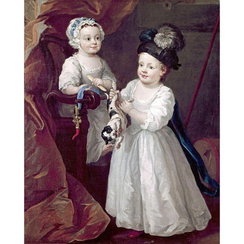 Lord Grey and Lady Mary West As Children Gold Ornate Wood Framed Art Print with Double Matting by Hogarth, William