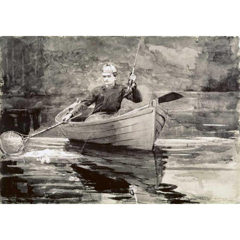 Fly Fishing, Saranac Black Modern Wood Framed Art Print with Double Matting by Homer, Winslow