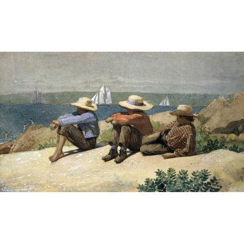 On the Beach White Modern Wood Framed Art Print by Homer, Winslow