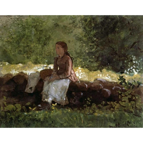 On The Fence White Modern Wood Framed Art Print by Homer, Winslow