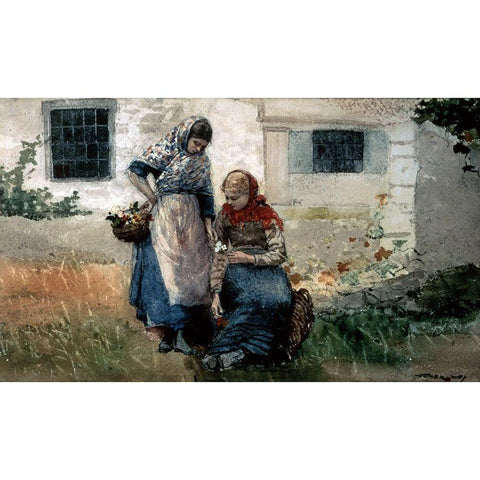 Picking Flowers Gold Ornate Wood Framed Art Print with Double Matting by Homer, Winslow