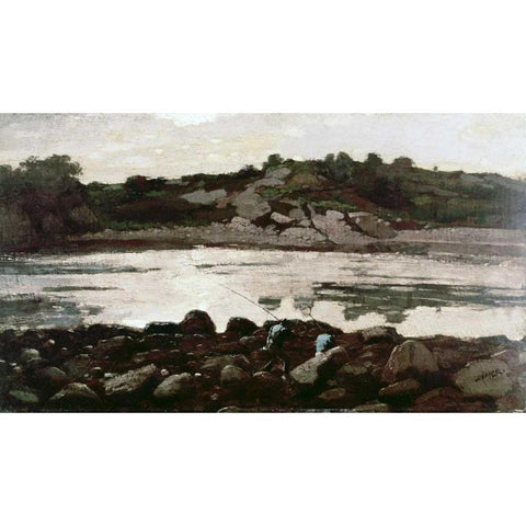 Fisherman on Rocks White Modern Wood Framed Art Print by Homer, Winslow