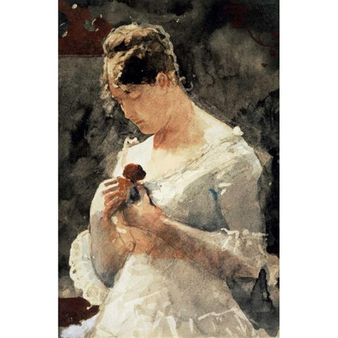 Woman with a Rose Black Modern Wood Framed Art Print with Double Matting by Homer, Winslow