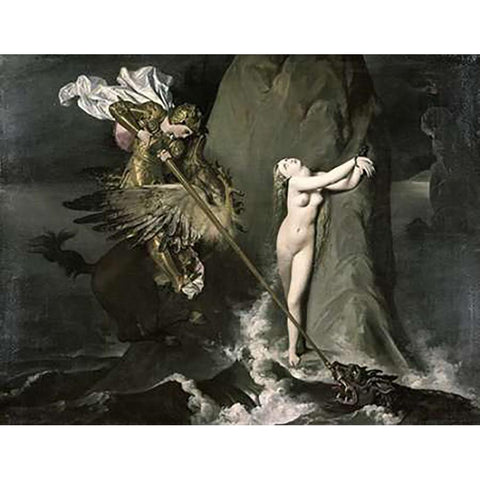 Angelica Saved by Ruggiero White Modern Wood Framed Art Print by Ingres, Jean Auguste Dominique