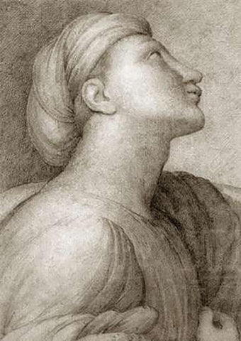 Profile of a Face in the style of Raphael White Modern Wood Framed Art Print with Double Matting by Ingres, Jean Auguste Dominique