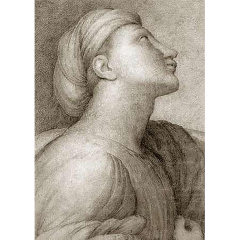 Profile of a Face in the style of Raphael Black Modern Wood Framed Art Print by Ingres, Jean Auguste Dominique