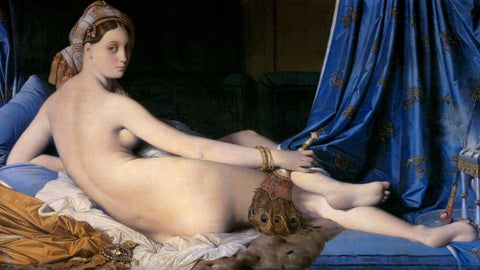 The Grand Odalisque Black Ornate Wood Framed Art Print with Double Matting by Ingres, Jean Auguste-Dominique