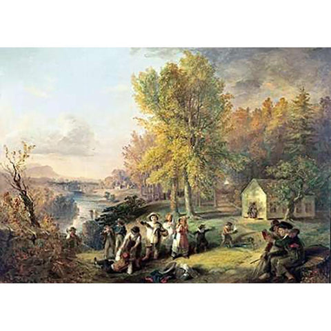 Dismissal of School On An October Afternoon Black Modern Wood Framed Art Print with Double Matting by Inman, Henry