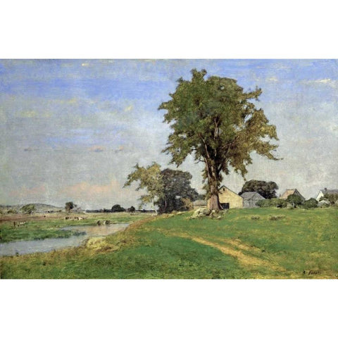 Old Elm at Medfield White Modern Wood Framed Art Print by Inness, George