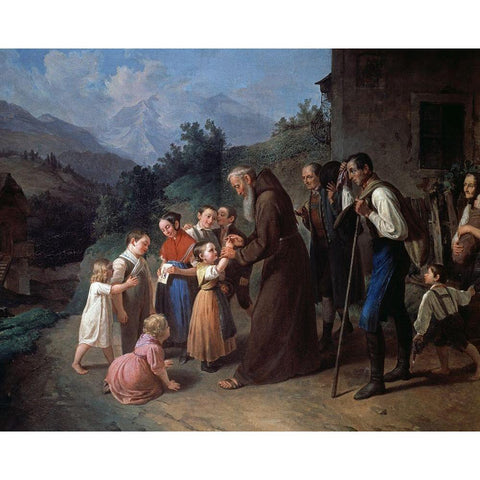 Priest Making a Collection Black Modern Wood Framed Art Print with Double Matting by Jehle, Kaspar