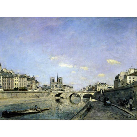 The Seine and Notre-Dame in Paris Black Modern Wood Framed Art Print with Double Matting by Jongkind, Johan Barthold