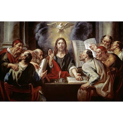 Christ Disputing with the Pharisees Black Modern Wood Framed Art Print with Double Matting by Jordaens, Jacob