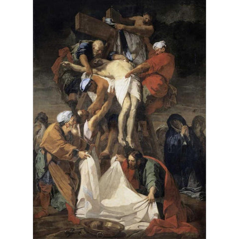 Descent From The Cross Black Modern Wood Framed Art Print with Double Matting by Jouvenet, Jean Baptiste