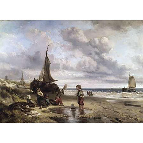 Children Playing By The Ocean Gold Ornate Wood Framed Art Print with Double Matting by Kate, Jan Mari