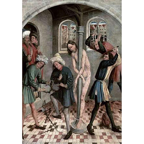 Flagellation of Jesus White Modern Wood Framed Art Print by Kerbecke, J.