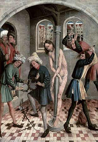 Flagellation of Jesus Black Ornate Wood Framed Art Print with Double Matting by Kerbecke, J.