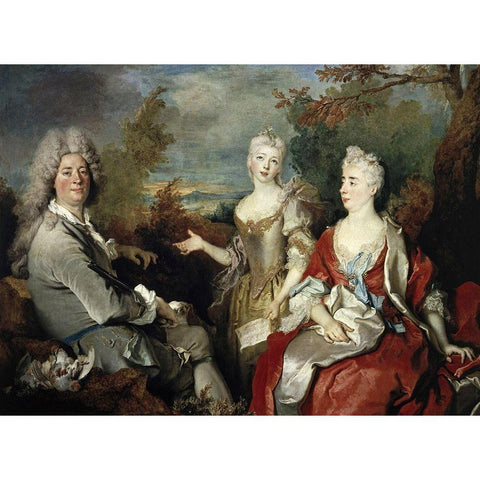 Family Portrait Gold Ornate Wood Framed Art Print with Double Matting by Largilliere, Nicolas de