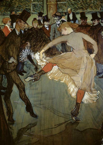 Dance at the Moulin Rouge - Detail White Modern Wood Framed Art Print with Double Matting by Toulouse-Lautrec, Henri