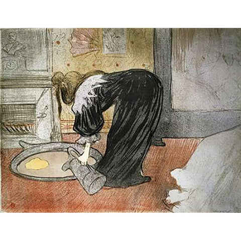 Elles: Woman with a Tub Black Modern Wood Framed Art Print by Toulouse-Lautrec, Henri