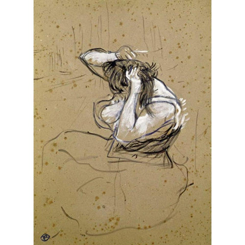 Femme Qui Se Peigne Gold Ornate Wood Framed Art Print with Double Matting by Toulouse-Lautrec, Henri