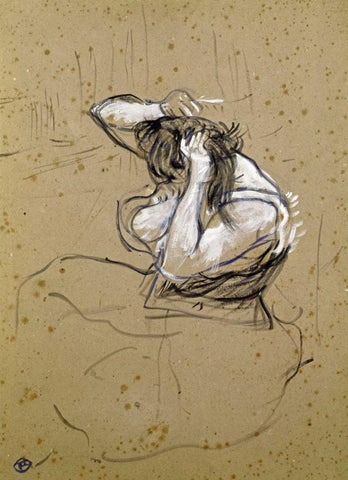 Femme Qui Se Peigne White Modern Wood Framed Art Print with Double Matting by Toulouse-Lautrec, Henri