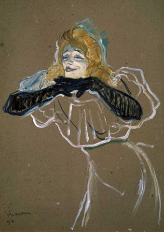 La Chanteuse: Yvette Gilbert White Modern Wood Framed Art Print with Double Matting by Toulouse-Lautrec, Henri