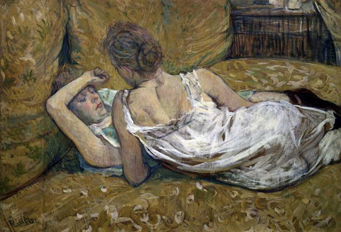 Two Friends White Modern Wood Framed Art Print with Double Matting by Toulouse-Lautrec, Henri