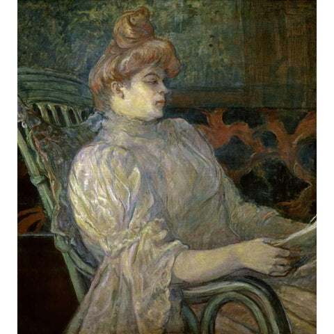 Woman Reading - Femme Lisant Gold Ornate Wood Framed Art Print with Double Matting by Toulouse-Lautrec, Henri