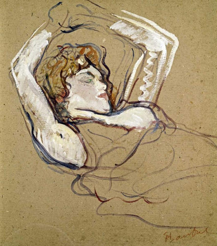 Woman Sleeping on the Back White Modern Wood Framed Art Print with Double Matting by Toulouse-Lautrec, Henri