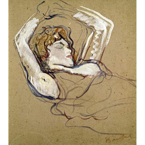 Woman Sleeping on the Back White Modern Wood Framed Art Print by Toulouse-Lautrec, Henri