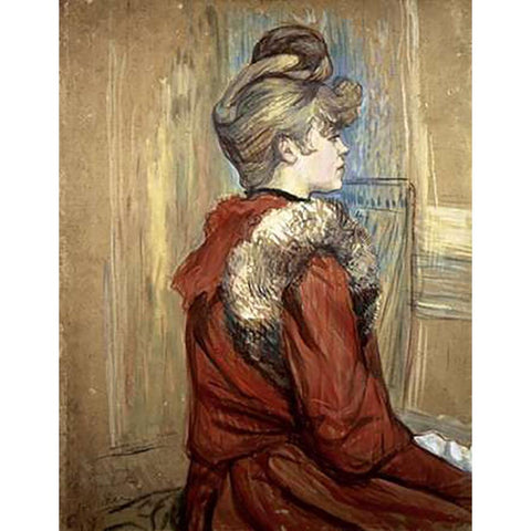 Young Woman with her Fur, Mademoiselle Jeanne Fontaine Black Modern Wood Framed Art Print with Double Matting by Toulouse-Lautrec, Henri