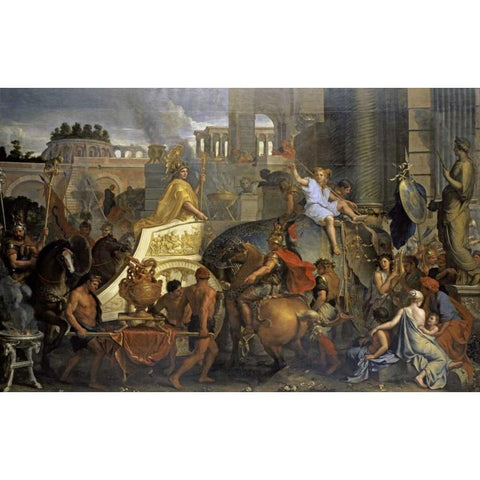 Alexanders Entrance Into Babylon Black Modern Wood Framed Art Print with Double Matting by Le Brun, Charles