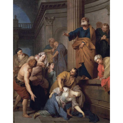 Death of Saphira, Wife of Ananias White Modern Wood Framed Art Print by Le Clerc, Sebastian