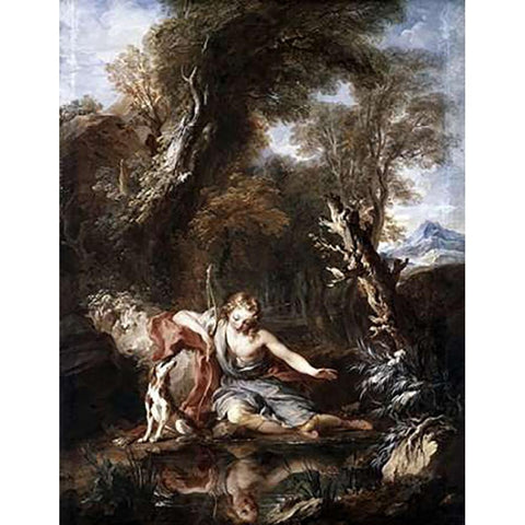 Narcissus Black Modern Wood Framed Art Print with Double Matting by Le Moyne, Francois