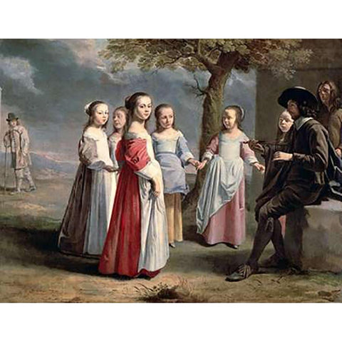 Childrens Dance Gold Ornate Wood Framed Art Print with Double Matting by Le Nain, Antoine