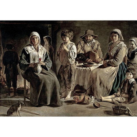 Family of Peasants Black Modern Wood Framed Art Print with Double Matting by Le Nain, Louis