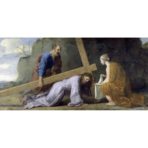 Jesus Carrying His Cross Black Modern Wood Framed Art Print with Double Matting by Le Sueur, Eustache