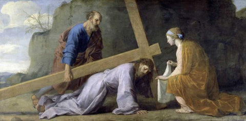 Jesus Carrying His Cross White Modern Wood Framed Art Print with Double Matting by Le Sueur, Eustache