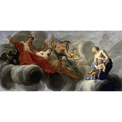 Venus Presents Cupid To Jupiter Black Modern Wood Framed Art Print with Double Matting by Le Sueur, Eustache