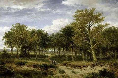 Wooded Landscape Near Surrey Black Ornate Wood Framed Art Print with Double Matting by Leader, Benjamin Williams