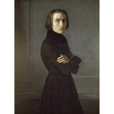 Portrait of Franz Liszt Black Modern Wood Framed Art Print with Double Matting by Lehmann, Rudolph K.E.