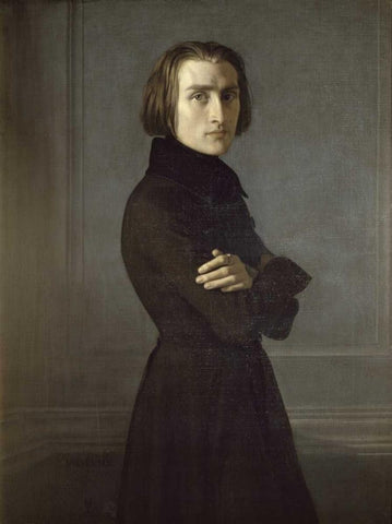 Portrait of Franz Liszt White Modern Wood Framed Art Print with Double Matting by Lehmann, Rudolph K.E.