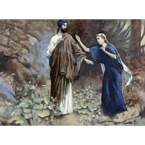 Jesus Reveals Himself To Mary Gold Ornate Wood Framed Art Print with Double Matting by Leinweber, Robert