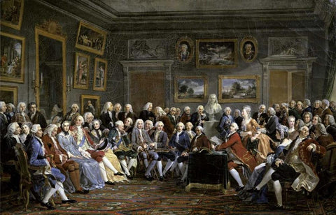 Reading of The Tragedy of Voltaire In Thesalon of Mrs. Jeoffrin Black Ornate Wood Framed Art Print with Double Matting by Lemonnier, Anicet Charles Gabriel