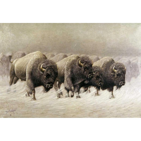 In The Teeth of The Blizzard Gold Ornate Wood Framed Art Print with Double Matting by Lenders, E.W.